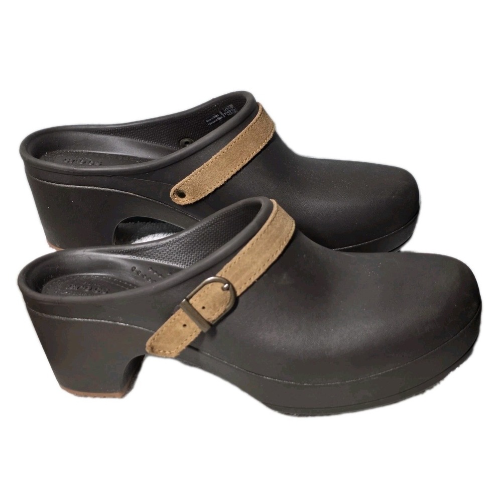 Crocs Brown Heeled Clogs Mules Women's Size 9 Slip-On Shoes Waterproof